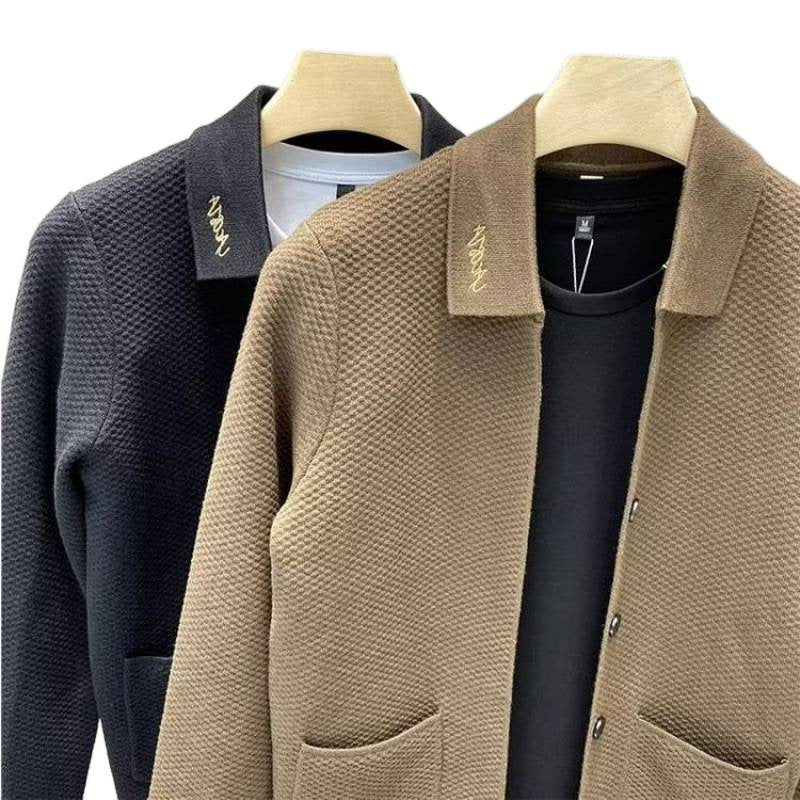 Herren Strukturierte Strick-Übergangsjacke mit Hemdkragen und aufgesetzten Taschen Shop Nory