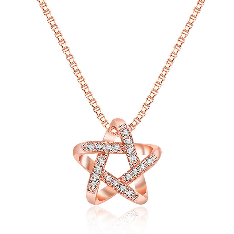 Damen zarte Halskette mit facettiertem Sternanhänger und glitzerndem Zirkonia-Besatz Shop Nory