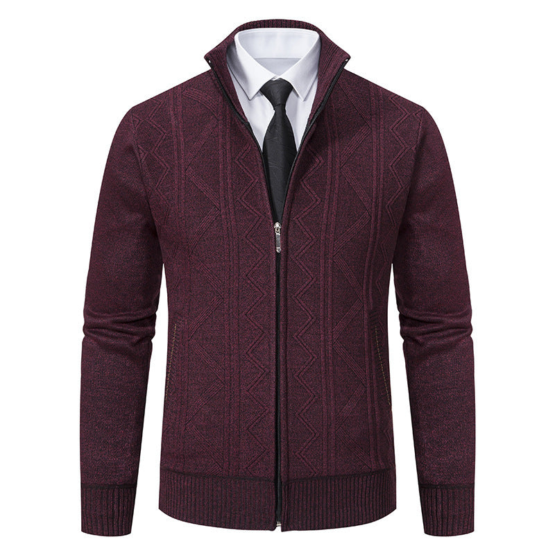 Herren Strukturiertes Feinstrick-Zipcardigan mit Stehkragen und geometrischem Zopfmuster Shop Nory