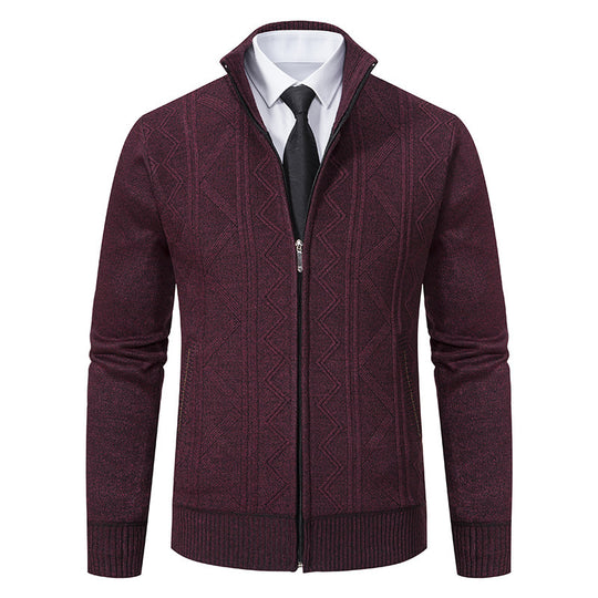 Herren Strukturiertes Feinstrick-Zipcardigan mit Stehkragen und geometrischem Zopfmuster Shop Nory