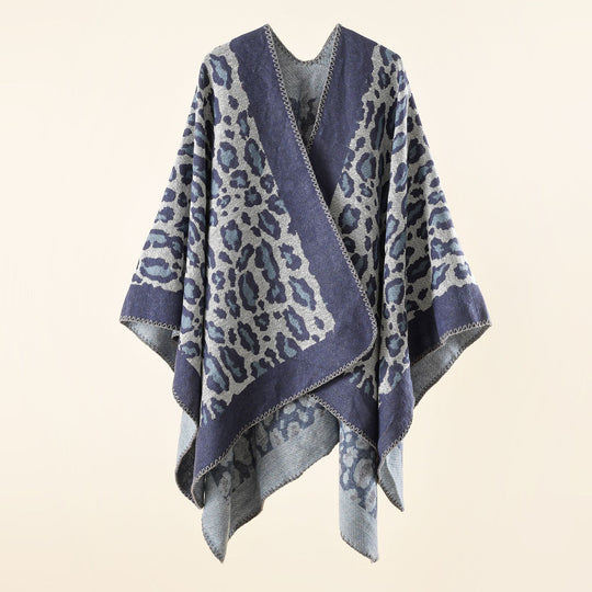 Damen Grobgewebter Jacquard‑Umhang mit Leo‑Print und offener Kimono‑Silhouette Shop Nory