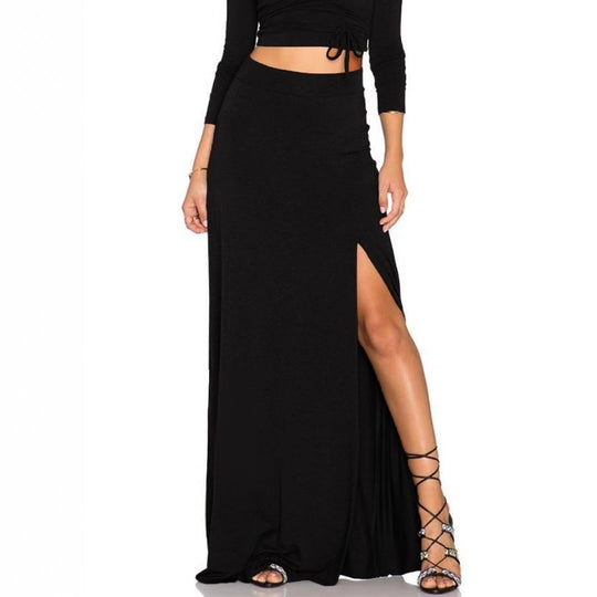Damen Eleganter Maxi-Rock mit hohem Schlitz und elastischem Bund