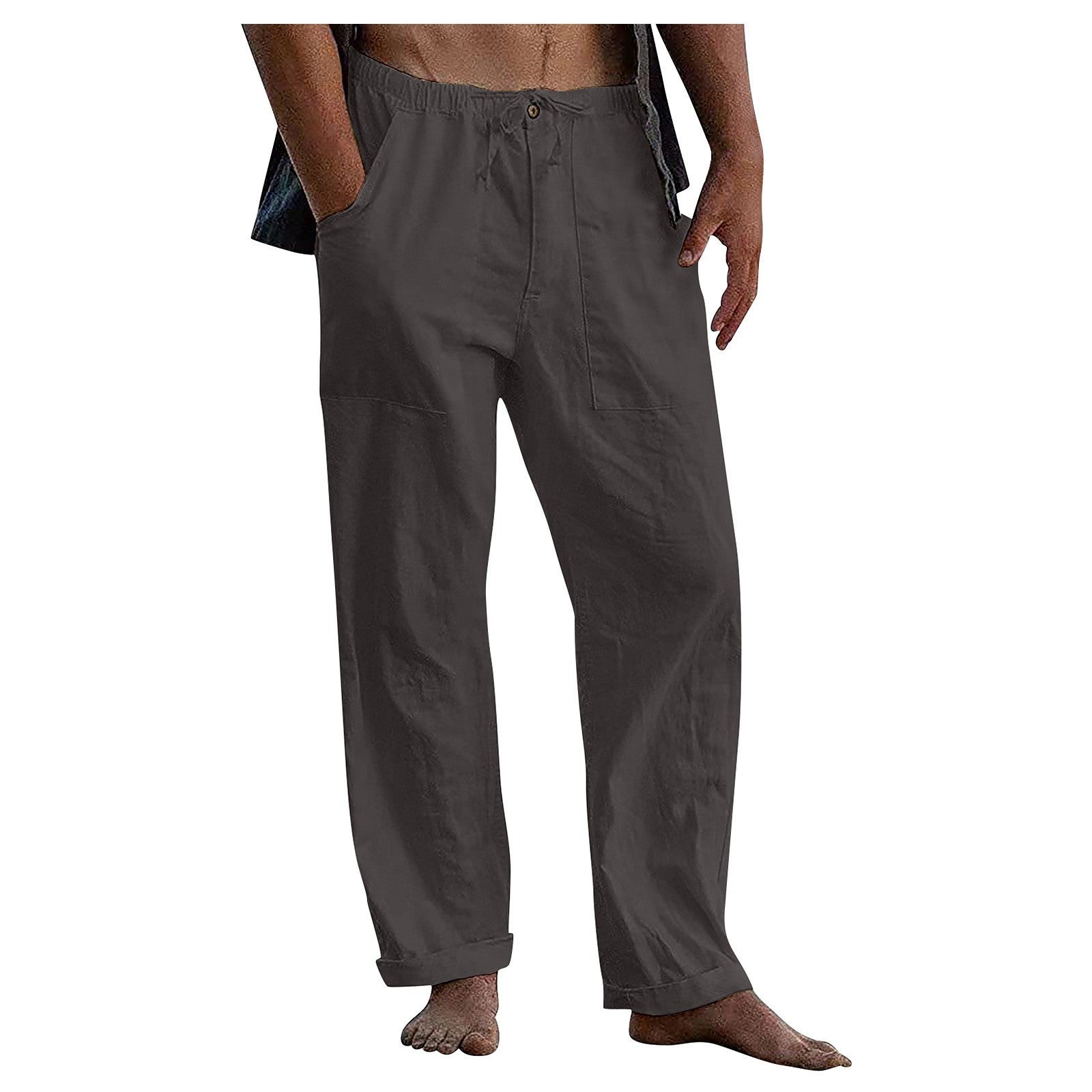 Herren Relaxed Fit Leinenhose mit elastischem Bund und praktischen Taschen