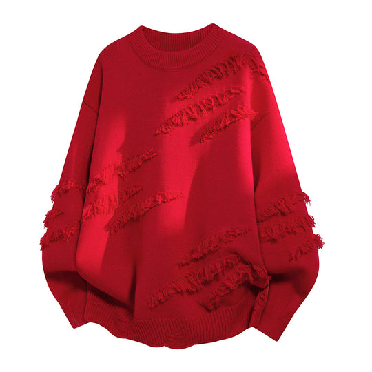 Damen Oversized Strickpullover mit Fransen