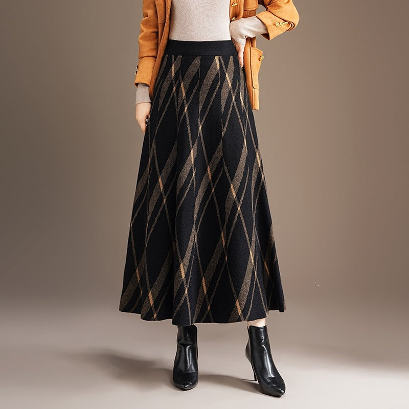 Damen Eleganter und fließender Maxirock mit diagonalen Mustern Shop Nory
