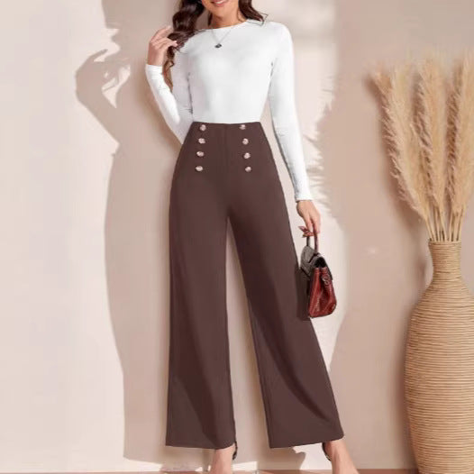 Damen nan hohe Taillenhose mit weitem Bein, maritim inspirierten Zierknöpfen Shop Nory