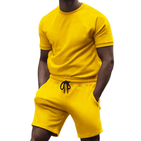 Herren nan kurzärmeliges Sweat-Set aus weichem Sweatstoff mit Rundhalsshirt und Kordelzug-Shorts
