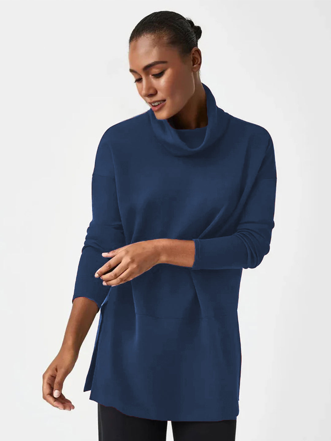 Damen Cozy Funnel Neck Tunika Pullover mit Übergrößen-Schnitt und seitlichen Schlitzen Shop Nory