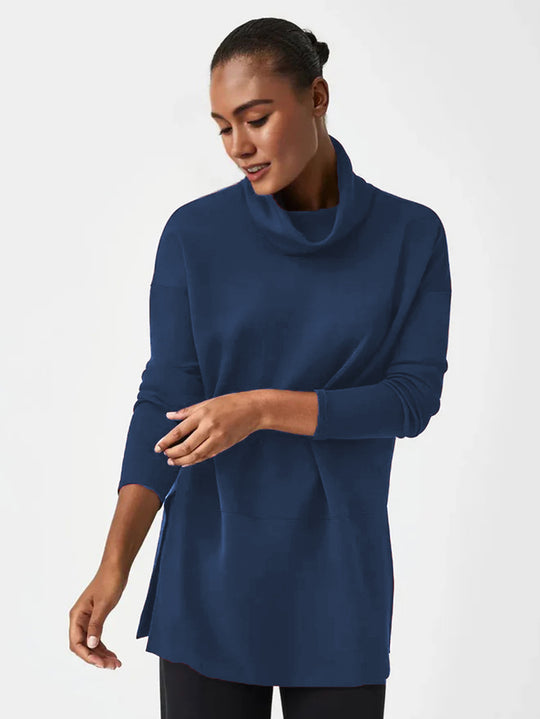 Damen Cozy Funnel Neck Tunika Pullover mit Übergrößen-Schnitt und seitlichen Schlitzen Shop Nory