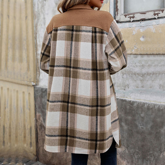 Damen Lange Überwurfjacke im karierten Flanell‑Look mit aufgesetzten Pattentaschen Shop Nory