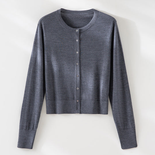 Damen Leichter Feinstrick-Cardigan im Cropped‑Schnitt mit Rundhals und durchgehender Knopfleiste Shop Nory