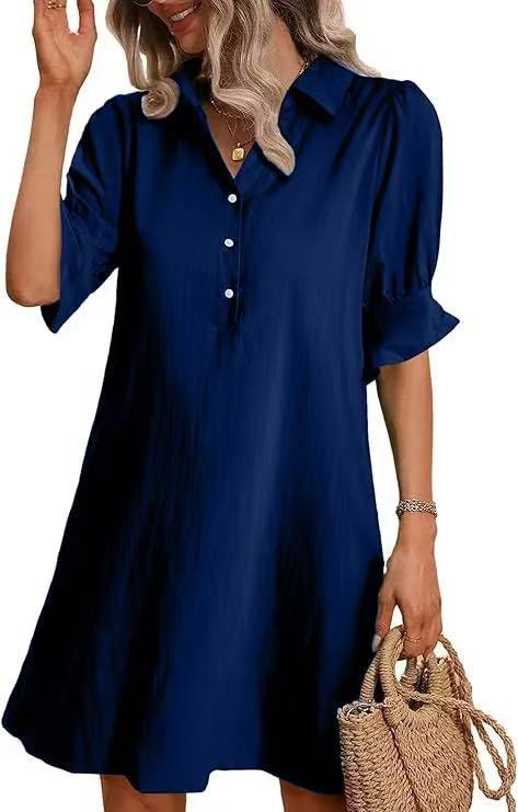 Damen lässiges Hemdkleid mit kurzen Ärmeln und praktischen Taschen