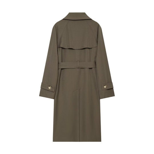 Damen Langer Doppelreihiger Trenchcoat mit Taillengürtel und Raglanärmeln Shop Nory