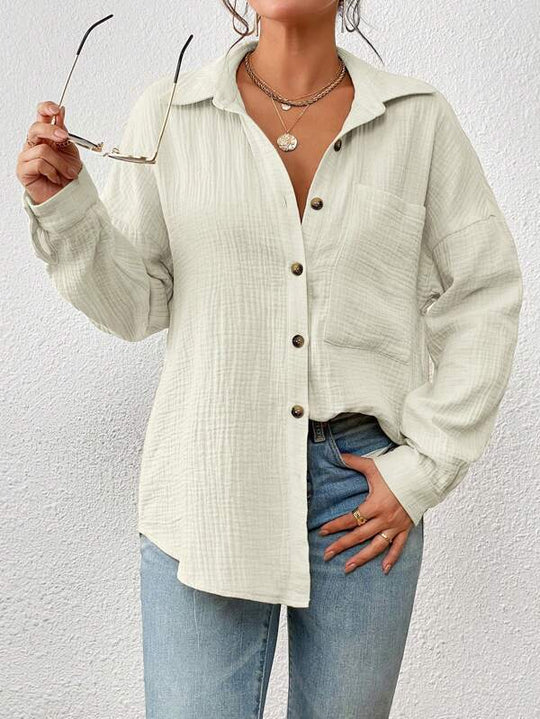 Damen Lässiges Overshirt mit Knopfleiste und Brusttasche