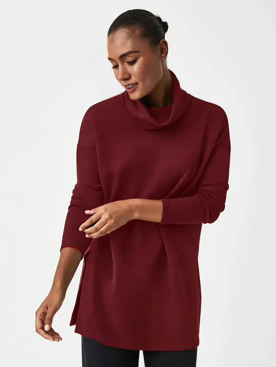 Damen Cozy Funnel Neck Tunika Pullover mit Übergrößen-Schnitt und seitlichen Schlitzen Shop Nory