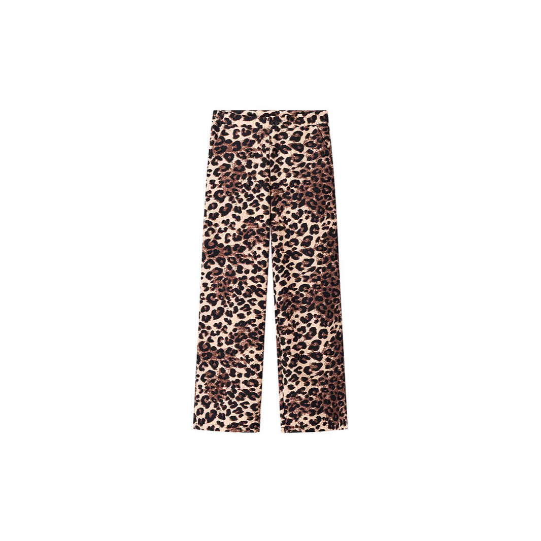 Damen Weite High‑Waist Palazzo‑Hose mit Leopardenmuster und fließendem Fall Shop Nory