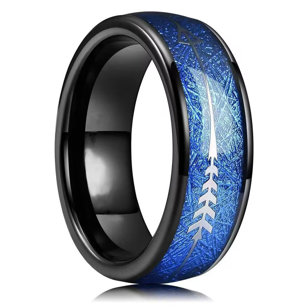Herren Ring mit innovativen, graffitibasierten Muster und eleganter Schwarze Keramikeinlage Shop Nory