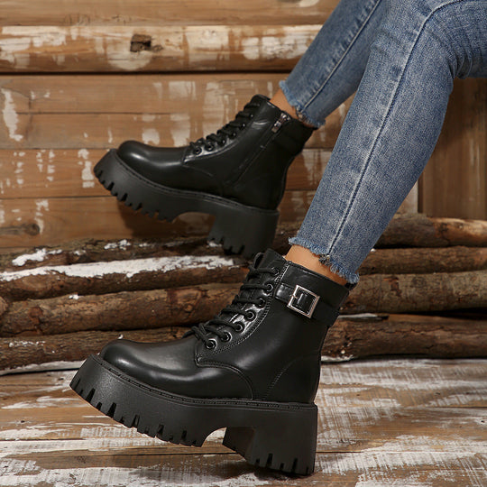 Damen Robuste Schnürstiefel mit Stylischem Profilsohle