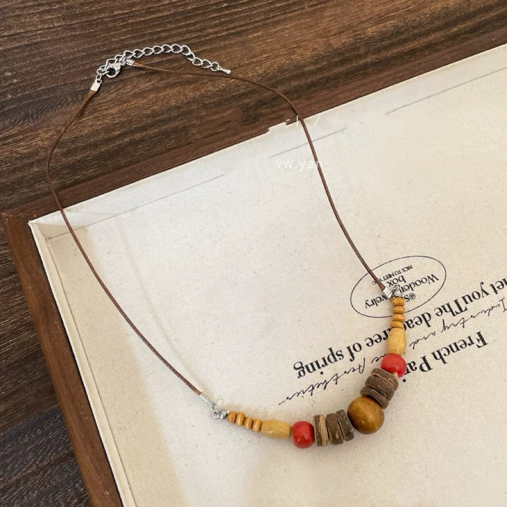 Damen Ethnische Halskette aus Holz und hochwertigen Materialien Shop Nory