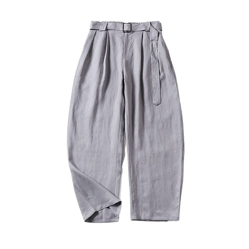 Damen Hochtaillierte Leinen-Baumwoll Bundfaltenhose mit Bindegürtel und tapered Bein Shop Nory