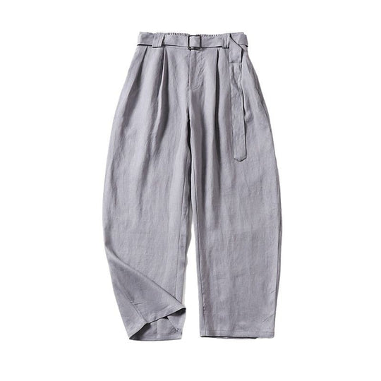 Damen Hochtaillierte Leinen-Baumwoll Bundfaltenhose mit Bindegürtel und tapered Bein Shop Nory