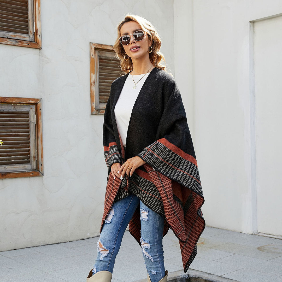 Damen Oversize-Capeponcho aus Wollmix mit kastigem Fall und feiner Bordürenstruktur Shop Nory