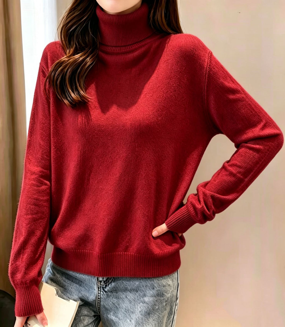 Damen Rollkragenpullover mit überschnittener Passform und gerippten Bündchen Shop Nory