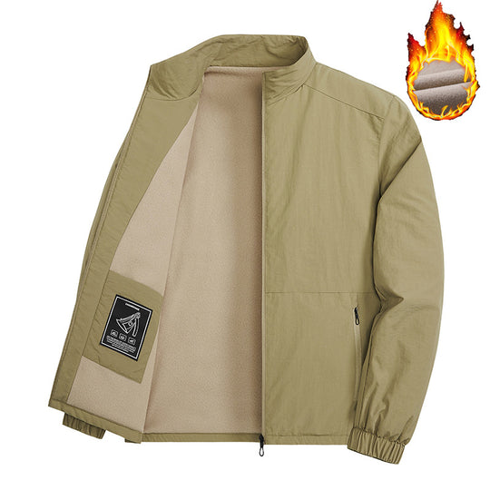 Herren Thermoisolierte Windbreakerjacke mit Fleece-Innenfutter, Stehkragen und Reißverschlusstaschen Shop Nory