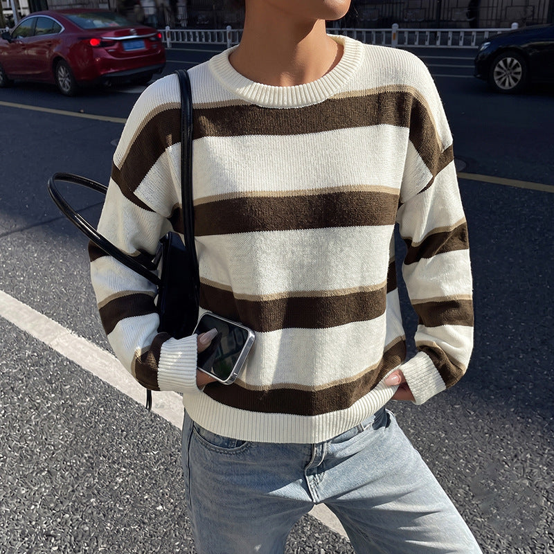 Damen Oversize-Strickpullover mit breiten Blockstreifen und Rundhalsausschnitt Shop Nory