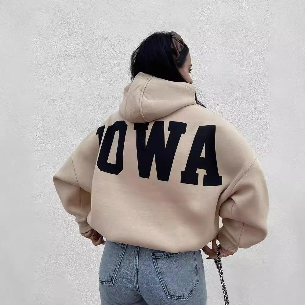 Damen Oversized Cropped Hoodie mit großem Lettering, Kapuze und relaxed Fit Shop Nory