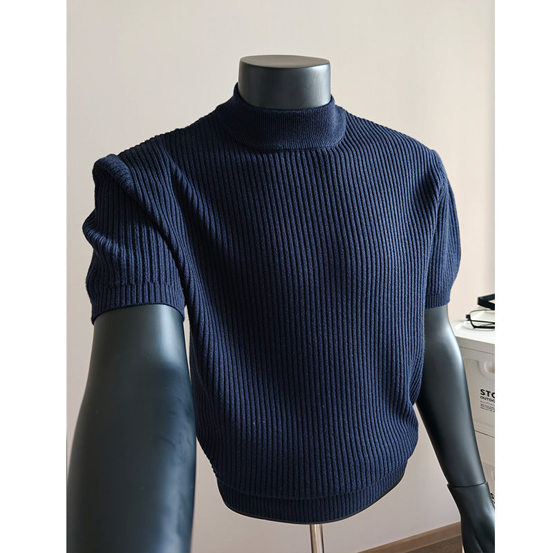 Herren kurzärmeliges Rippstrick-Shirt mit Stehkragen und schmaler Passform Shop Nory