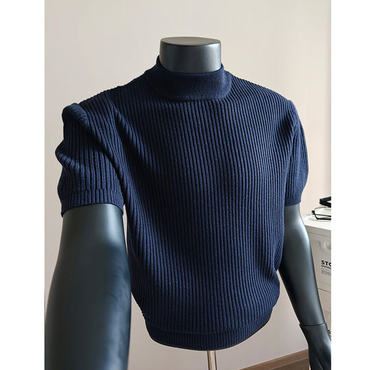Herren kurzärmeliges Rippstrick-Shirt mit Stehkragen und schmaler Passform Shop Nory