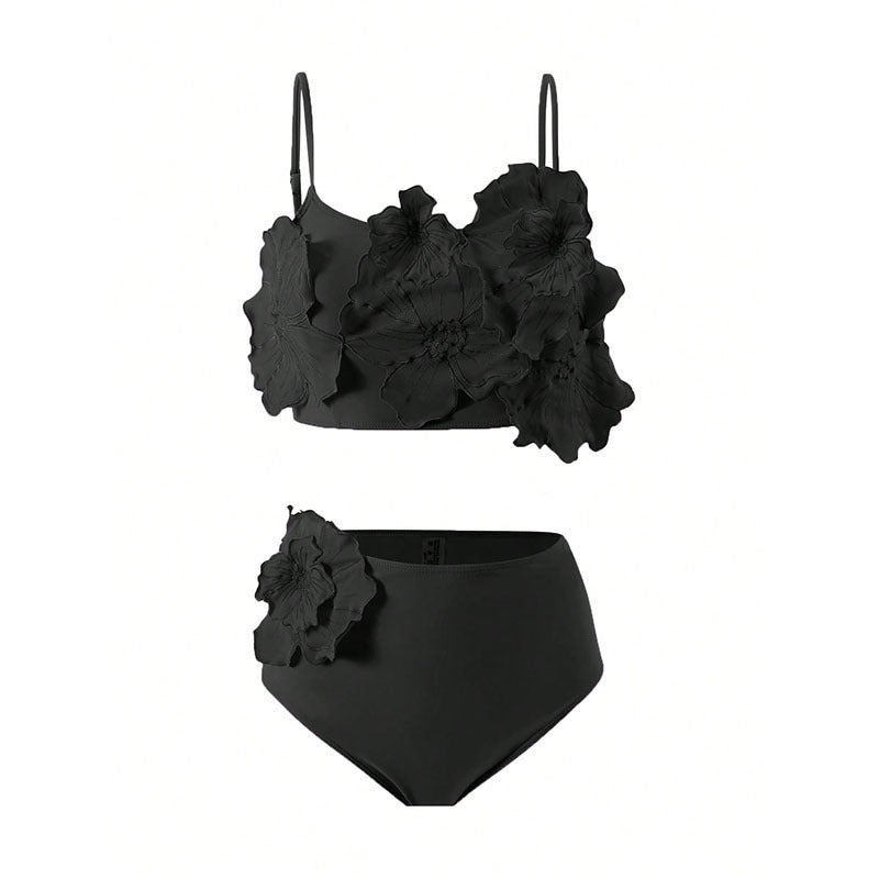 Damen Bikini-Set mit floralem 3D-Design und hochgeschnittenem Unterteil