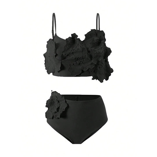 Damen Bikini-Set mit floralem 3D-Design und hochgeschnittenem Unterteil