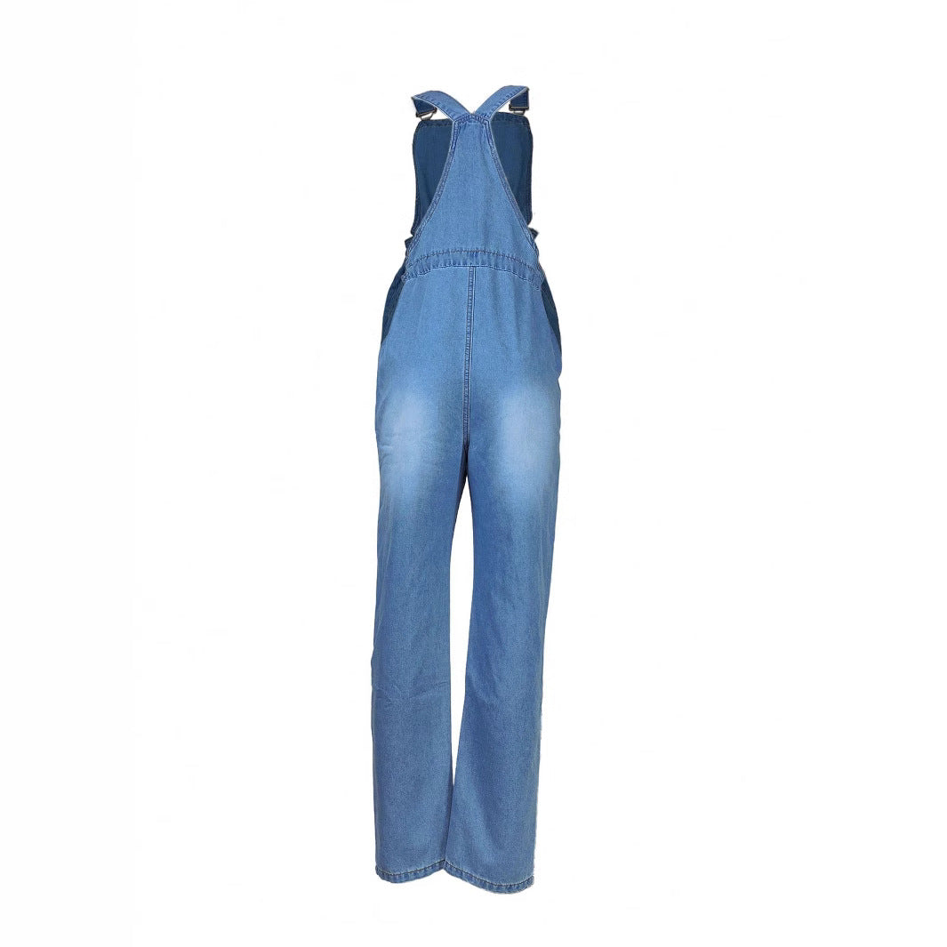 Damen Lässiger Denim-Latzoverall mit Tunnelzugbund und aufgesetzten Taschen Shop Nory