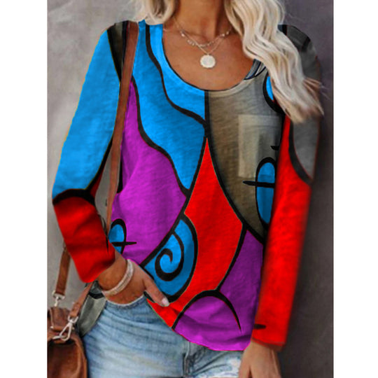 Damen Langarmshirt mit abstraktem Farbstreifenprint und lockerem Schnitt Shop Nory