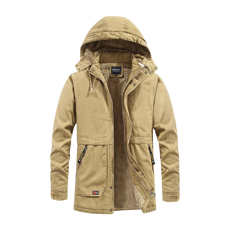 Herren Canvas-Parka mit wärmender Teddyfleece-Fütterung, Kapuze und verdecktem Zwei-Wege-Reißverschluss Shop Nory