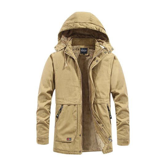 Herren Canvas-Parka mit wärmender Teddyfleece-Fütterung, Kapuze und verdecktem Zwei-Wege-Reißverschluss Shop Nory