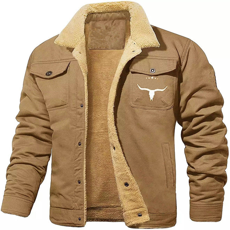 Herren gefütterte Sherpa-Canvas-Jacke mit Knopfleiste und Brusttaschen Shop Nory