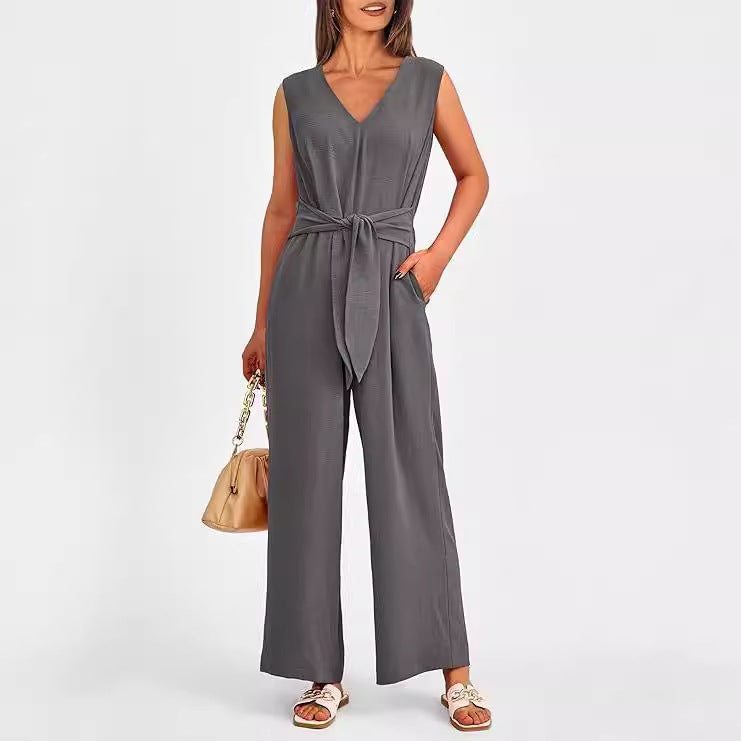 Damen Eleganter Jumpsuit mit taillierter Silhouette und V-Ausschnitt