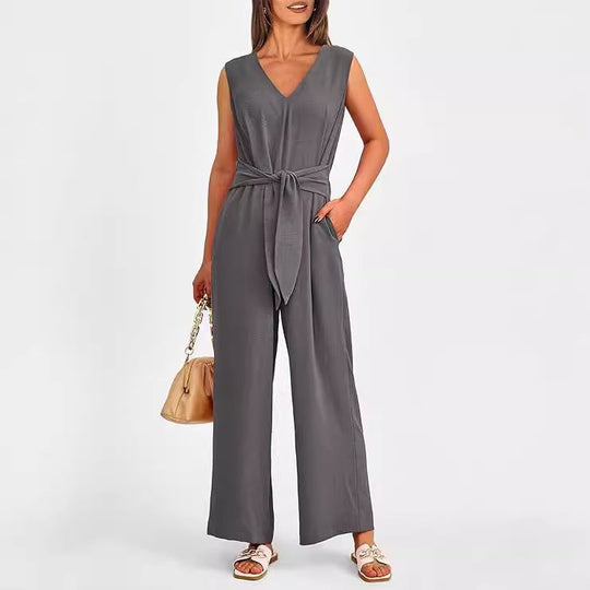 Damen Eleganter Jumpsuit mit taillierter Silhouette und V-Ausschnitt