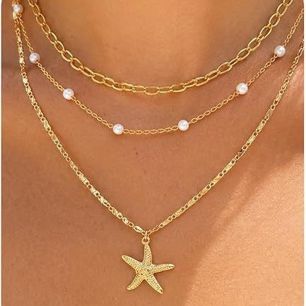 Damen Halskette mit mehrlagigem Design und maritimem Sternanhänger Shop Nory