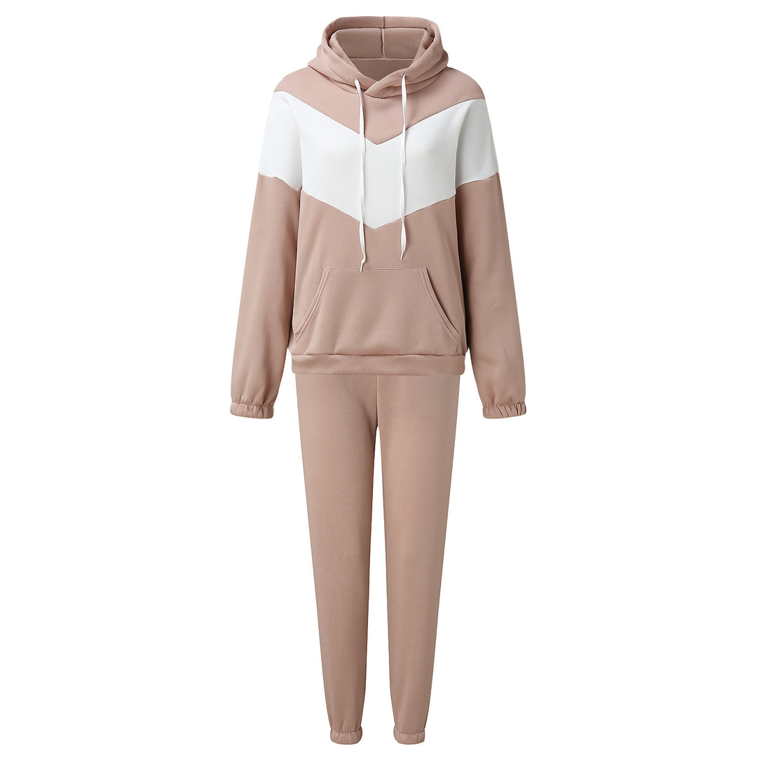 Damen zweiteiliges Loungewear-Set mit Chevron-Kapuzenpullover und taillierter Tapered-Jogginghose Shop Nory