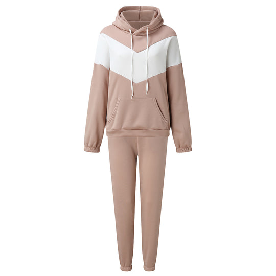Damen zweiteiliges Loungewear-Set mit Chevron-Kapuzenpullover und taillierter Tapered-Jogginghose Shop Nory