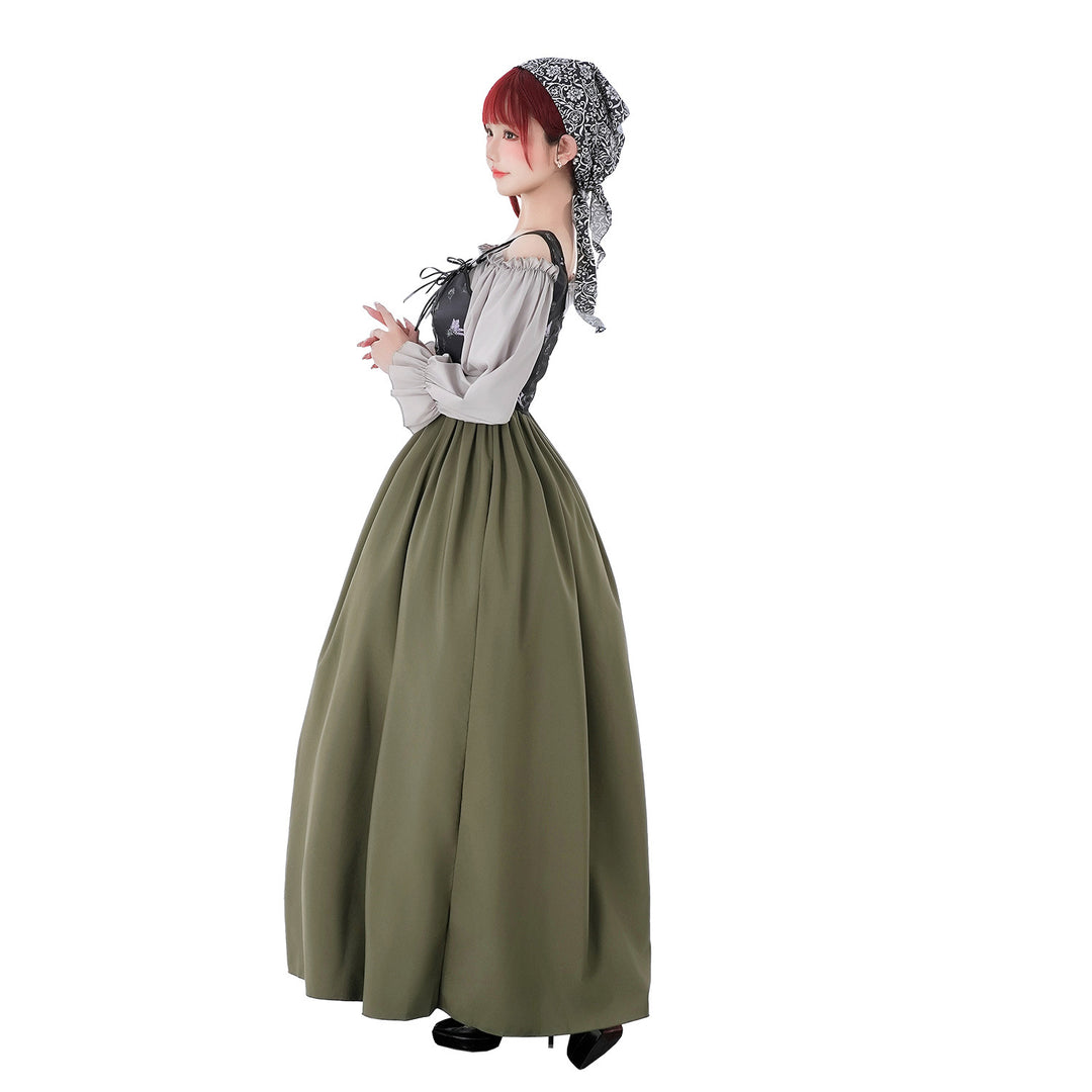 Damen nan Renaissance-inspiriertes Maxikleid mit Schnürkorsett und Carmenärmeln Shop Nory