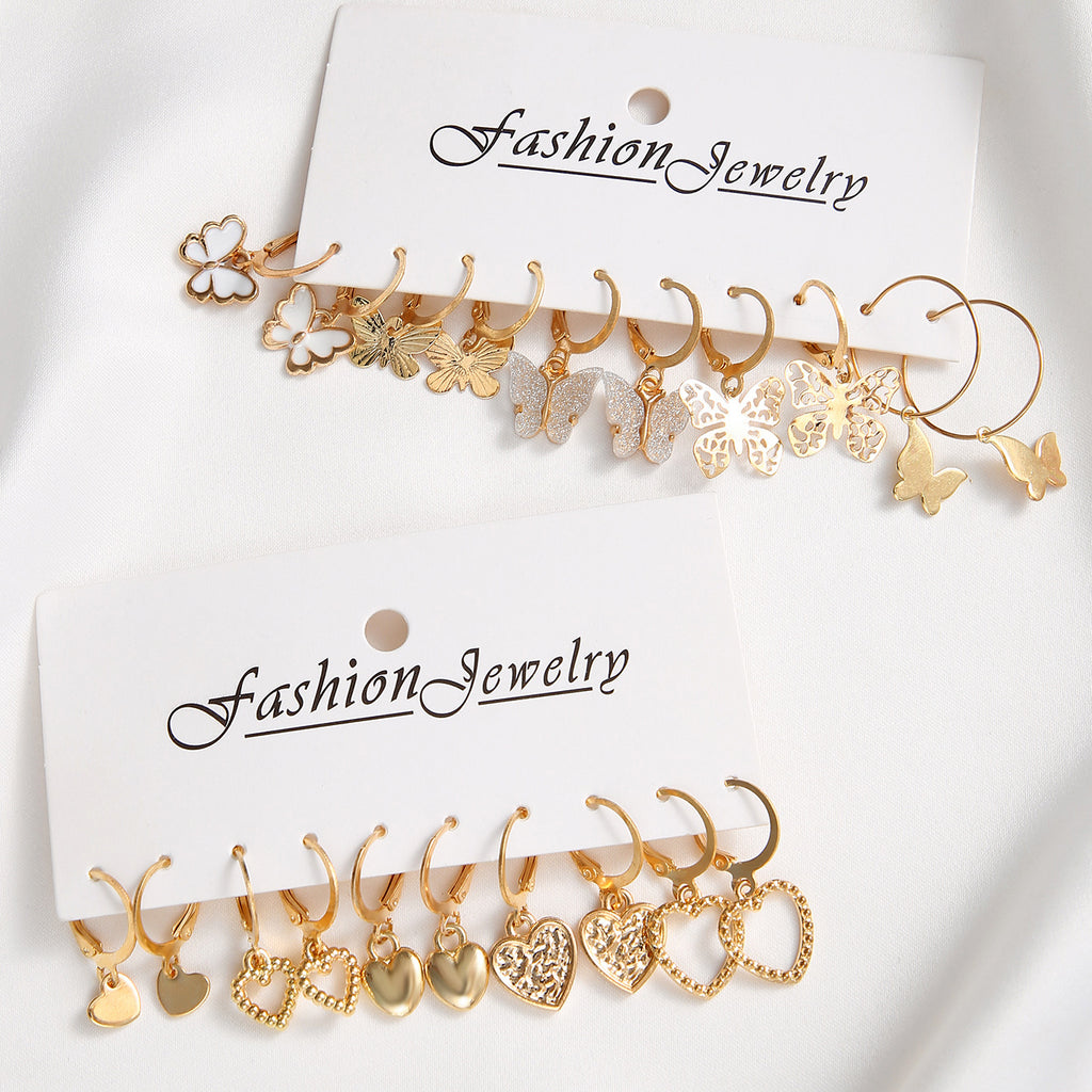 Damen Ohrstecker Set mit inspirierenden Herz- und Schmetterlingsanhängern Shop Nory
