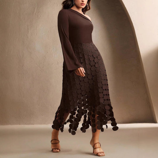 Damen Asymmetrisches Midikleid mit Ein-Schulter-Oberteil und Kreisapplikationsrock Shop Nory