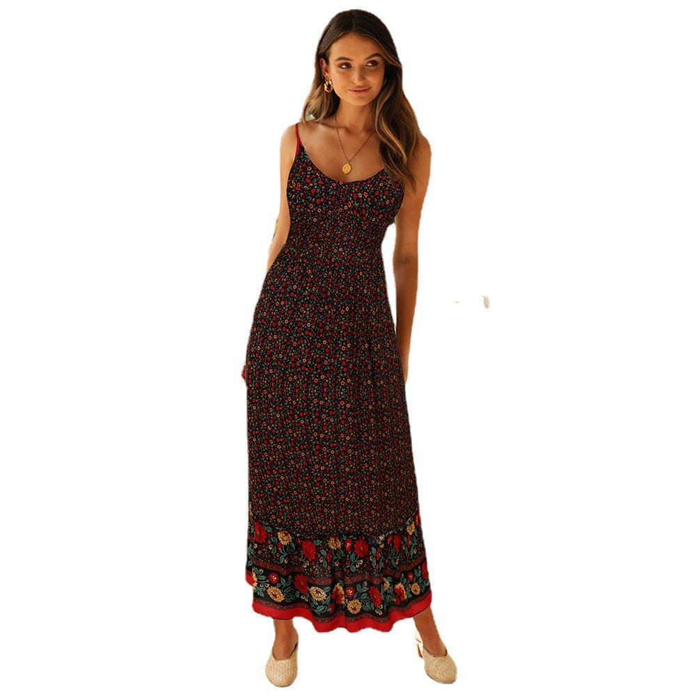 Damen Maxikleid mit floralem Muster und zartem Spaghettiträger-Design