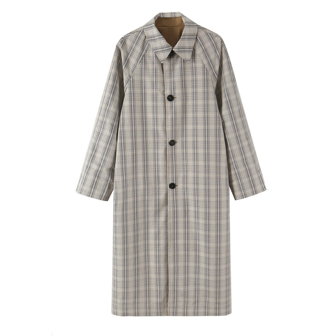 Damen Wendbarer Trenchcoat mit Raglanärmeln, kariertem Innenfutter und verdeckter Knopfleiste Shop Nory