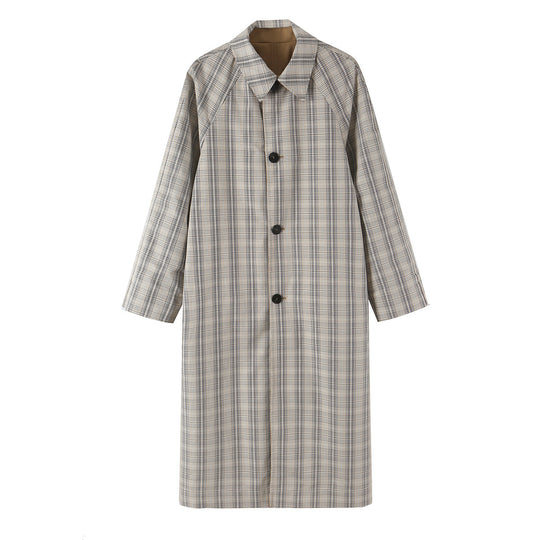 Damen Wendbarer Trenchcoat mit Raglanärmeln, kariertem Innenfutter und verdeckter Knopfleiste Shop Nory